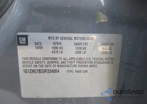 2009 Chevrolet Malibu Lt z USA, uszkodzony, nr VIN 1G1ZH57B39F204864